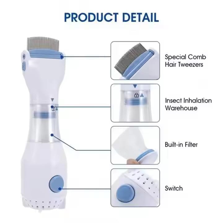 Original New V Comb Head Lice Machine With 4 Filter - Electronic Head Lice Removal Machine - Eggs Remover Hair Vacuums Machine for lice